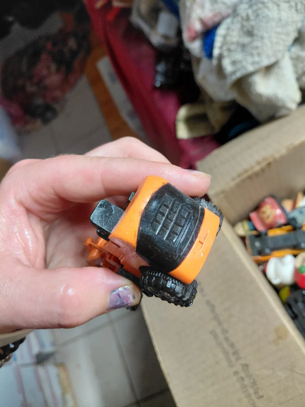 unbranded orange construction  bulldozer toy car missing scoop